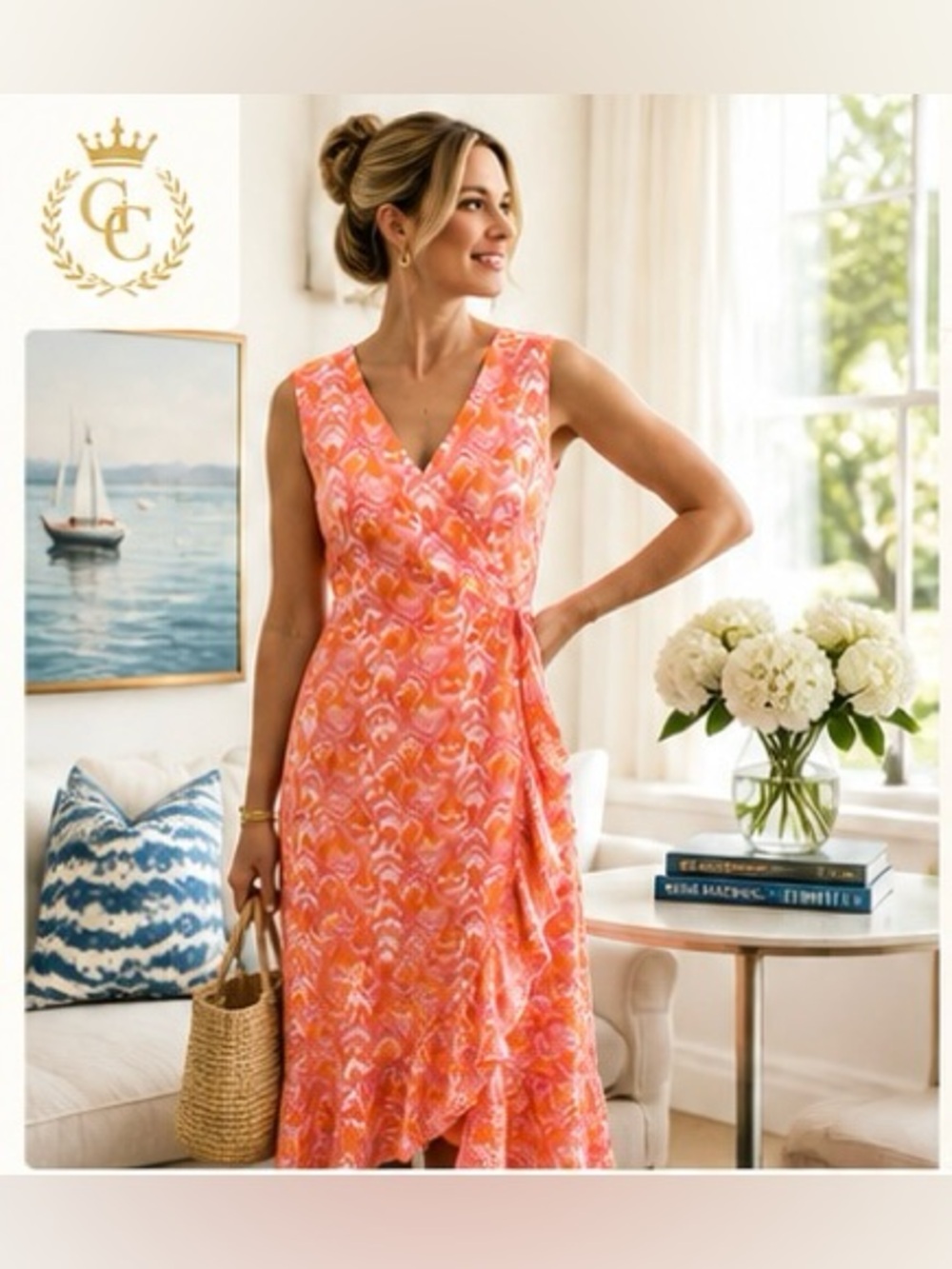 J. McLaughlin Coral Pink Orange Floral Dress _Size 10